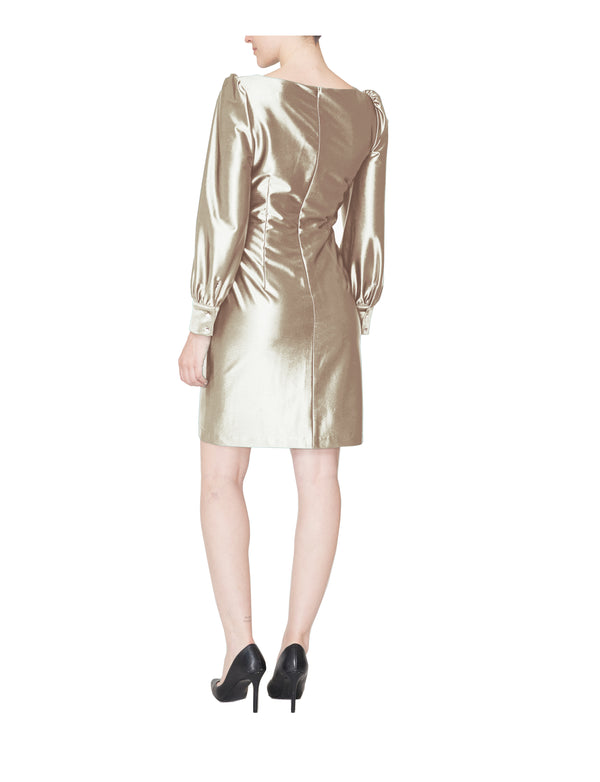 Julia Jordan DONNA RICCO - LONG SLEEVE BOAT NECK WAIST KNOT SHORT DRESS GOLD