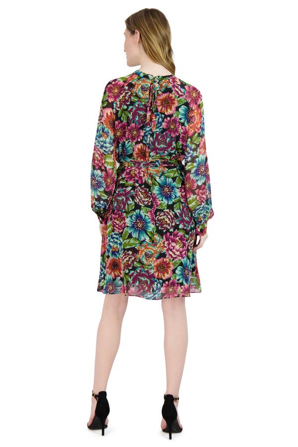 Julia Jordan DONNA RICCO - LONG SLEEVE PLEATED FRONT DRESS MULTI