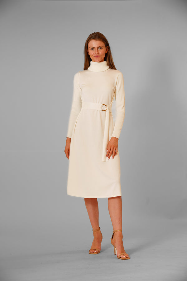 julia jordan DONNA RICCO - LONG SLEEVE TURTLE NECK FIT & FLARE SWEATER DRESS CREAM