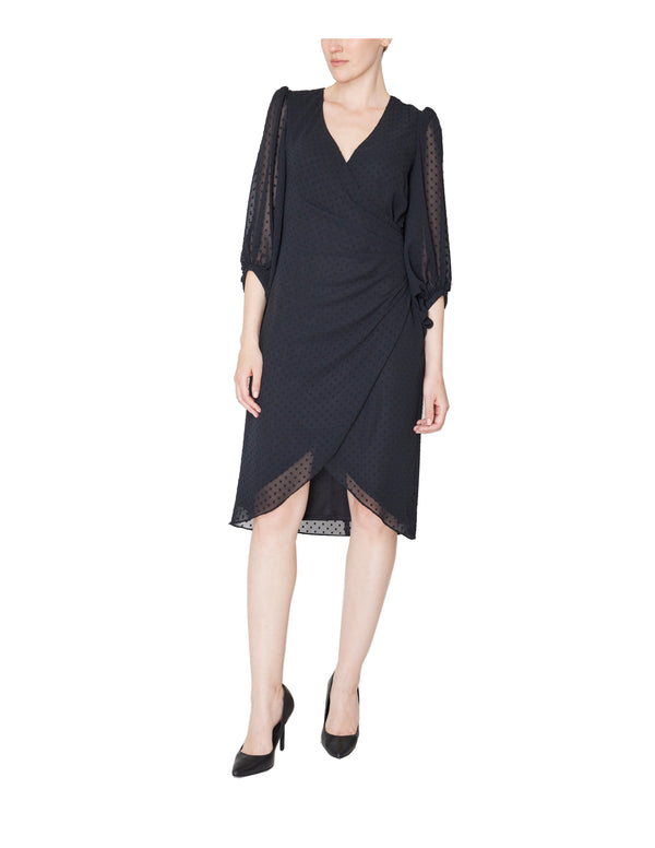 Julia Jordan DONNA RICCO - LONG SLEEVE V-NECK SHORT DRESS BLACK