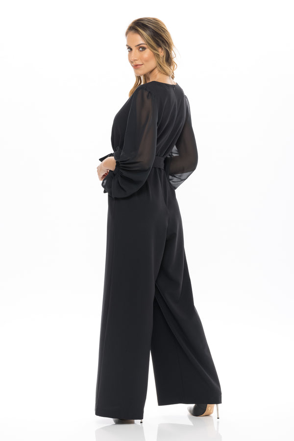 Julia Jordan DONNA RICCO - LONG SLEEVE WRAP JUMPSUIT BLACK