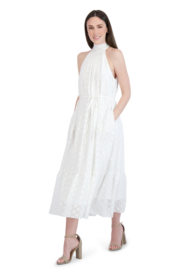 Julia Jordan DONNA RICCO - MOCK NECK 2 TIER MAXI IVORY/GOLD