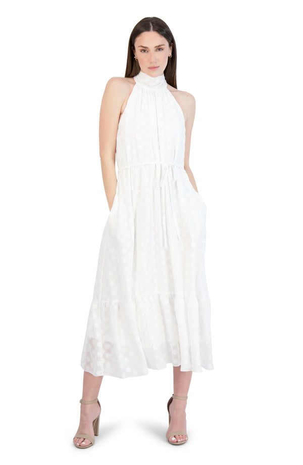julia jordan DONNA RICCO - MOCK NECK 2 TIER MAXI IVORY/GOLD