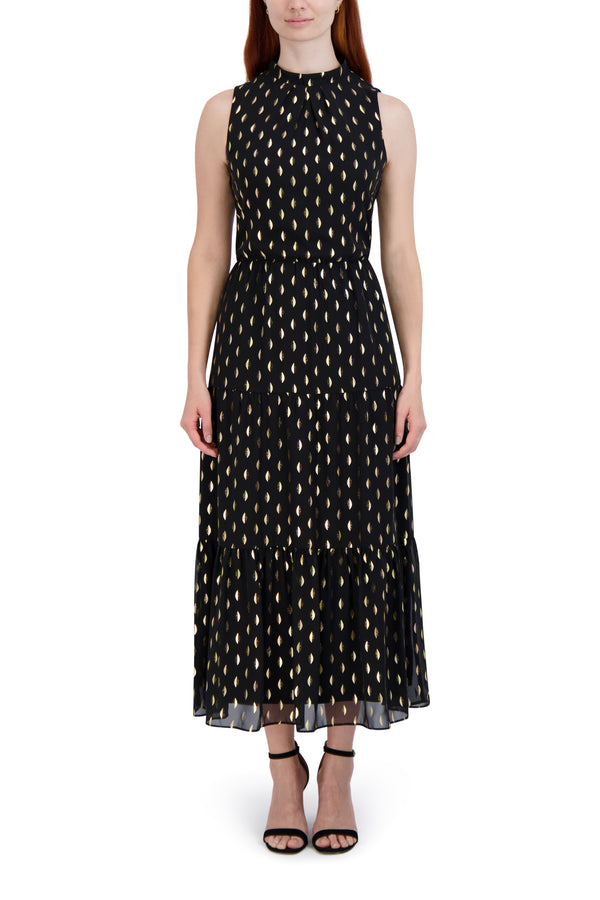 Julia Jordan DONNA RICCO - MOCK NECK 3 TIER MAXI DRESS BLUE SILVER