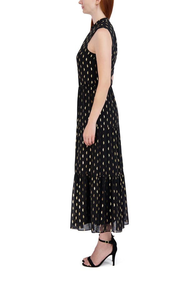 Julia Jordan DONNA RICCO - MOCK NECK 3 TIER MAXI DRESS BLUE SILVER