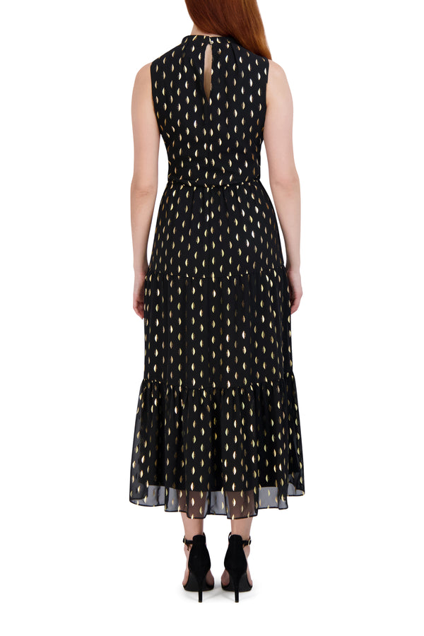 Julia Jordan DONNA RICCO - MOCK NECK 3 TIER MAXI DRESS BLUE SILVER