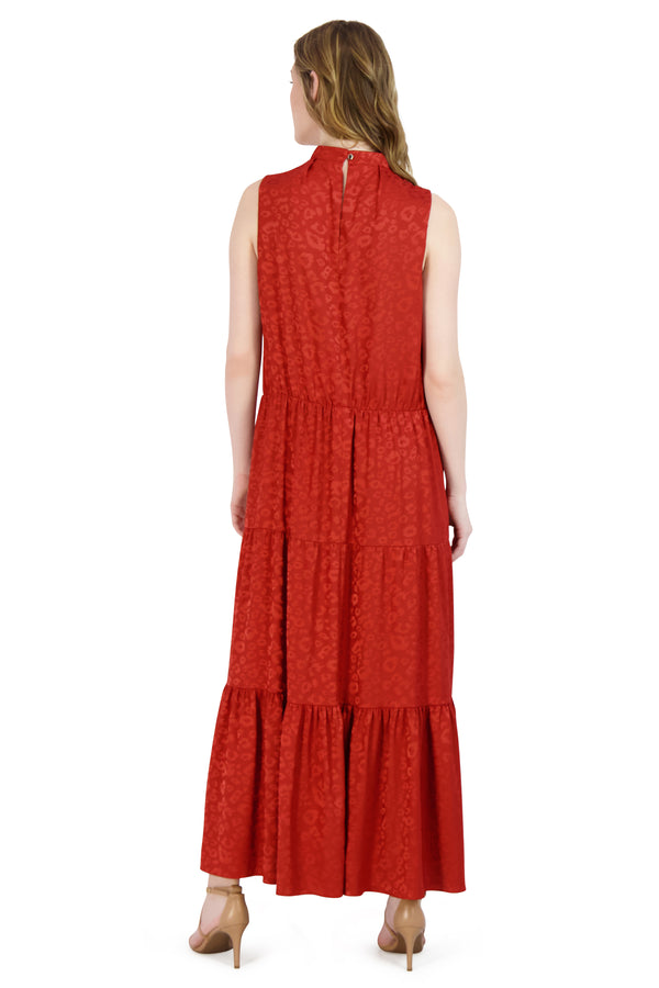 Julia Jordan DONNA RICCO - MOCK NECK 3 TIER MAXI DRESS RUST