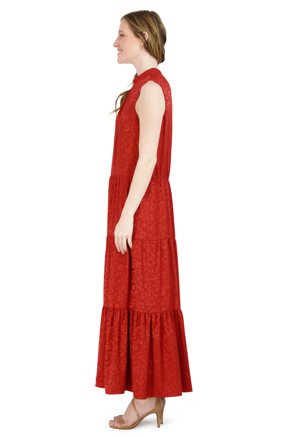 Julia Jordan DONNA RICCO - MOCK NECK 3 TIER MAXI DRESS RUST