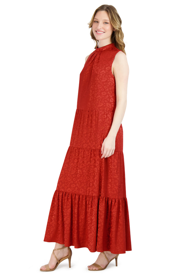 Julia Jordan DONNA RICCO - MOCK NECK 3 TIER MAXI DRESS RUST