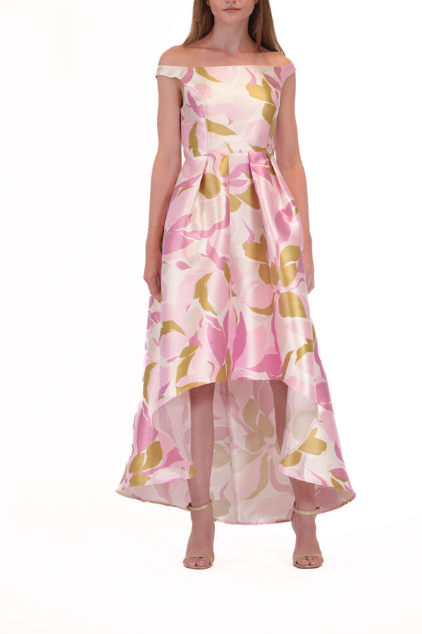 julia jordan DONNA RICCO - OFF THE SHOULDER HIGH LOW EVENING DRESS LIGHT PINK