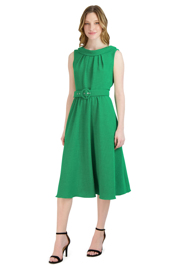Julia Jordan DONNA RICCO - ROLL NECK FIT AND FLARE DRESS GREEN