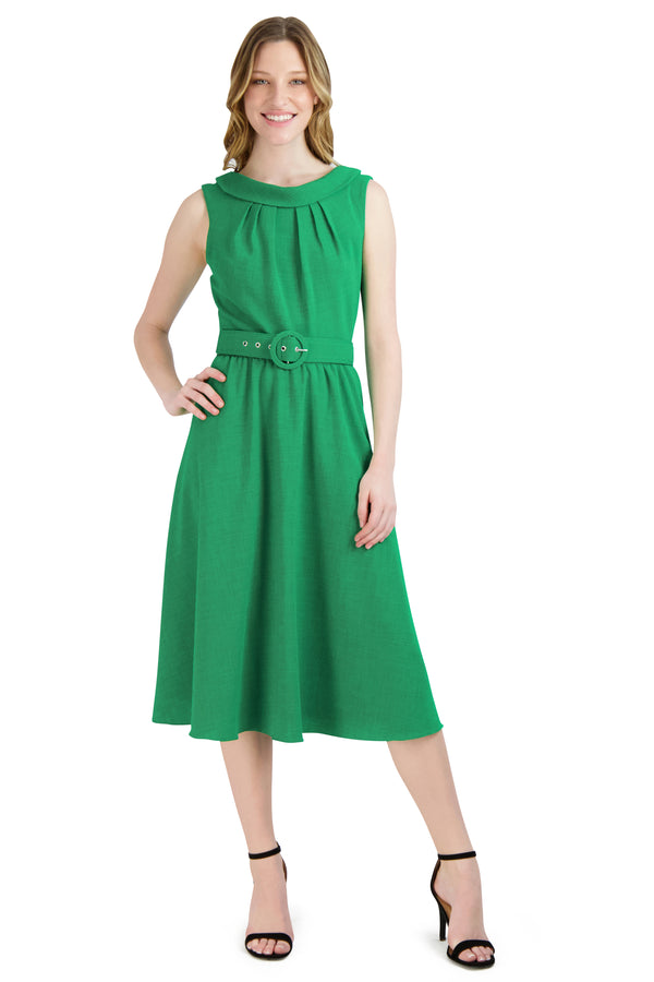 julia jordan DONNA RICCO - ROLL NECK FIT AND FLARE DRESS GREEN