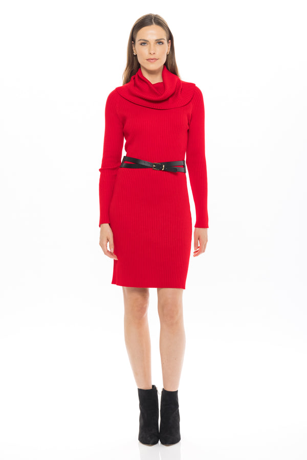 Julia Jordan DONNA RICCO - ROLL NECK LONG SLEEVE SWEATER DRESS RED