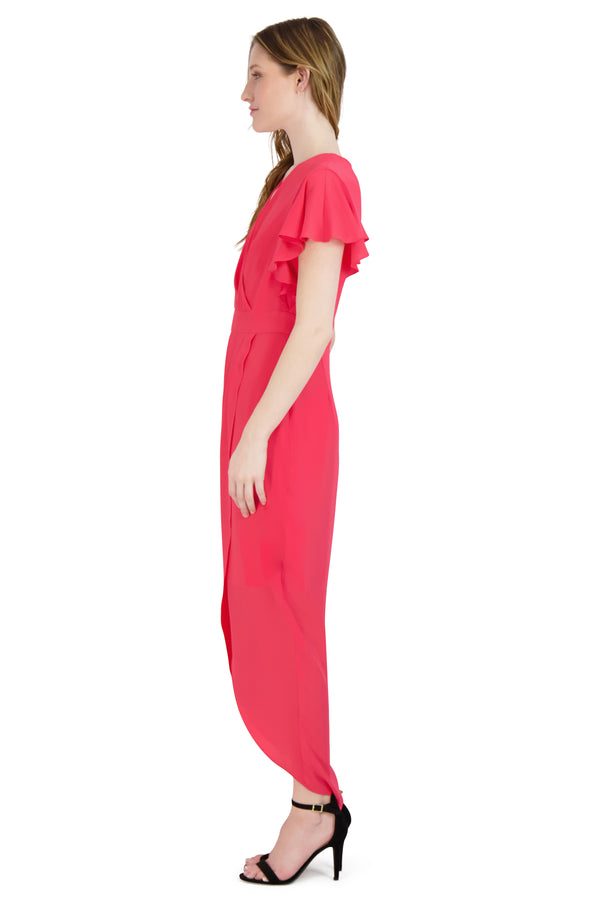 Julia Jordan DONNA RICCO - RUFFLE SLEEVE TULIP HEM CORAL