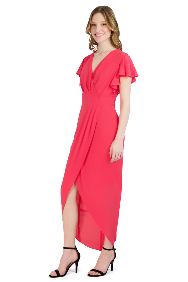Julia Jordan DONNA RICCO - RUFFLE SLEEVE TULIP HEM CORAL