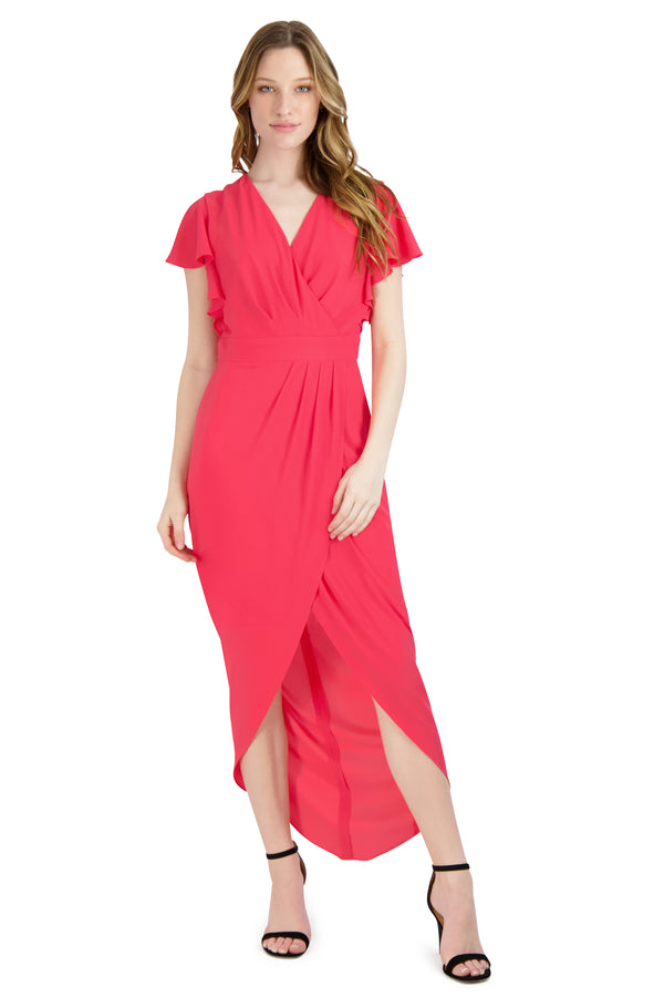 julia jordan DONNA RICCO - RUFFLE SLEEVE TULIP HEM CORAL
