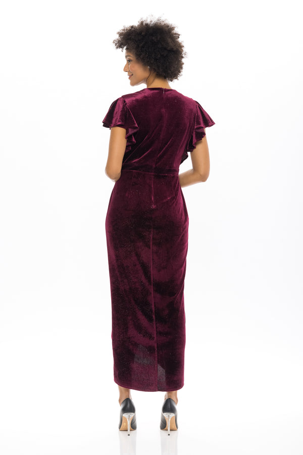 Julia Jordan DONNA RICCO - RUFFLE SLEEVE TULIP HEM DRESS WINE