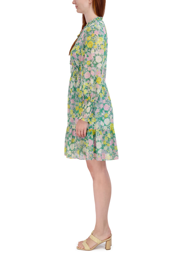 Julia Jordan DONNA RICCO - SHORT DRESS WITH SMOCKED WAIST GREY MULTI