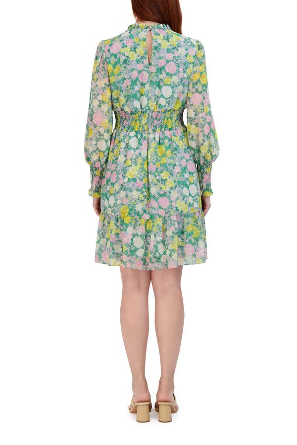 Julia Jordan DONNA RICCO - SHORT DRESS WITH SMOCKED WAIST GREY MULTI