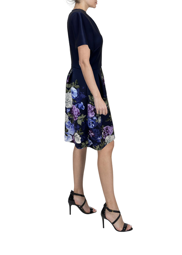 Julia Jordan DONNA RICCO - SHORT SLEEVE A-LINE PRINT DRESS NAVY MULTI