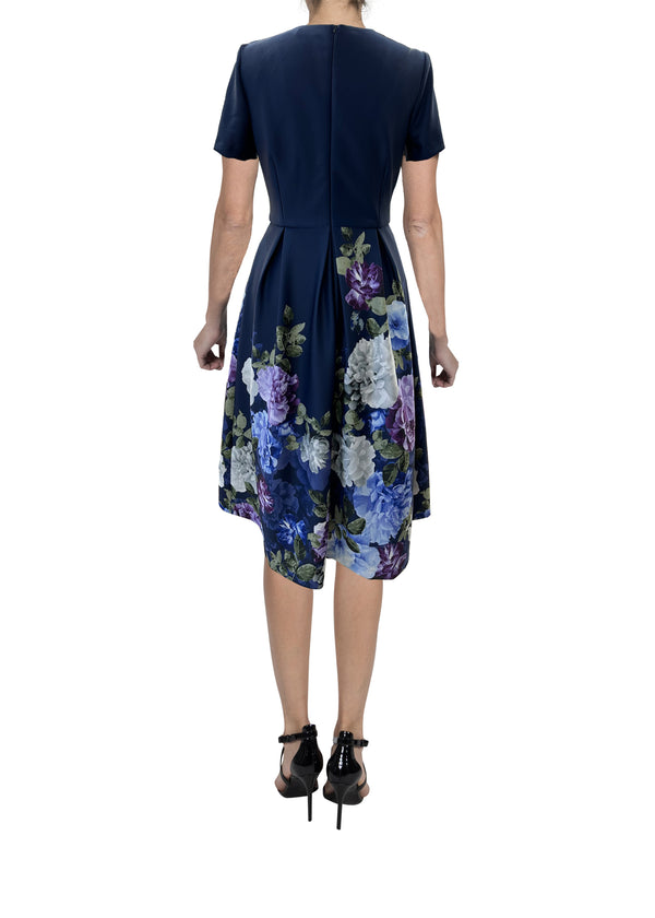 Julia Jordan DONNA RICCO - SHORT SLEEVE A-LINE PRINT DRESS NAVY MULTI