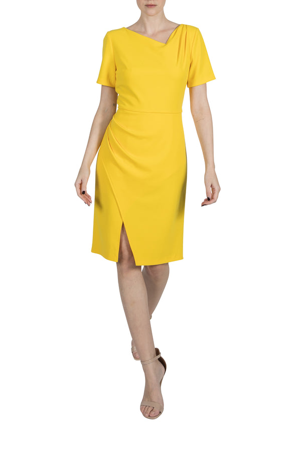 Julia Jordan DONNA RICCO - SHORT SLEEVE ASSYMETRICAL NECKLINE MIDI DRESS DANDELION