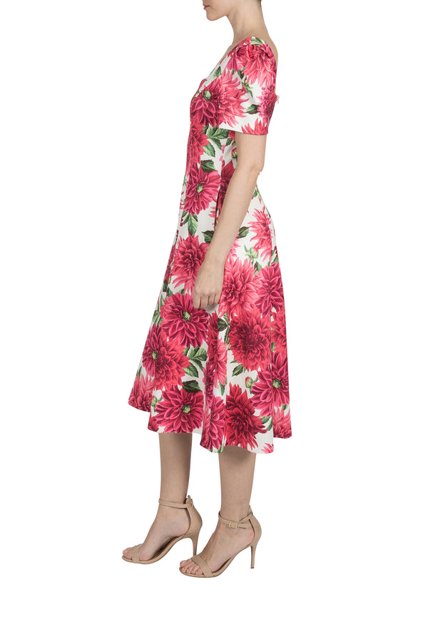 Julia Jordan DONNA RICCO - SHORT SLEEVE SQUARE NECK FIT AND FLARE IVORY MULTI