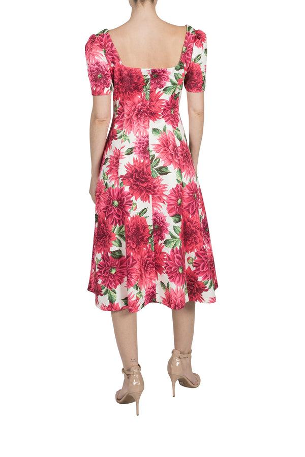 Julia Jordan DONNA RICCO - SHORT SLEEVE SQUARE NECK FIT AND FLARE IVORY MULTI