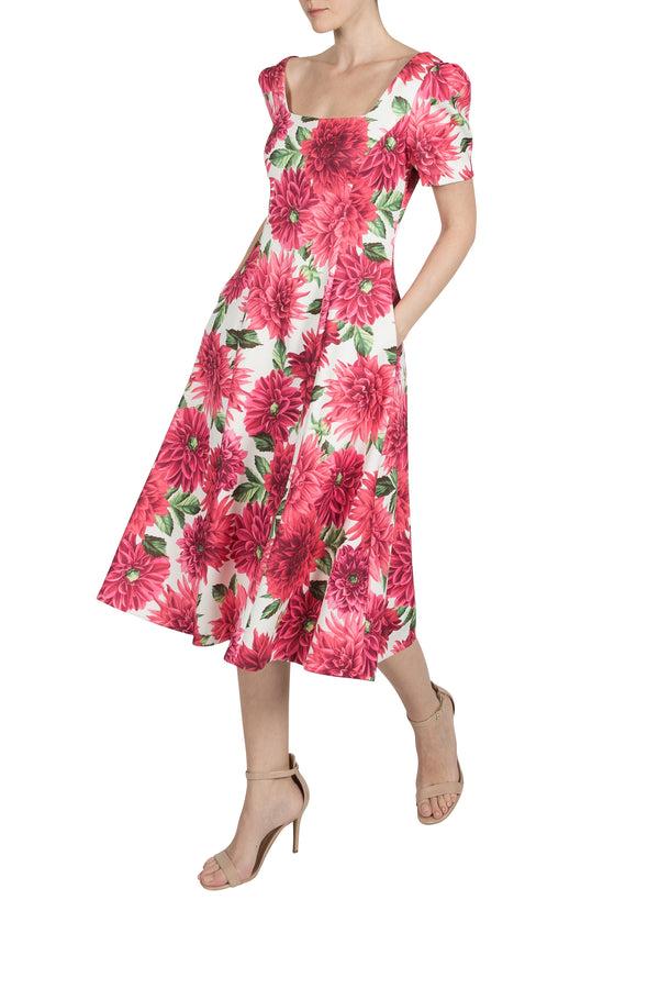 Julia Jordan DONNA RICCO - SHORT SLEEVE SQUARE NECK FIT AND FLARE IVORY MULTI