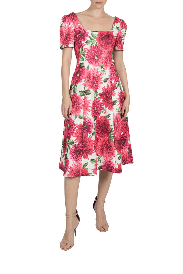 julia jordan DONNA RICCO - SHORT SLEEVE SQUARE NECK FIT AND FLARE IVORY MULTI