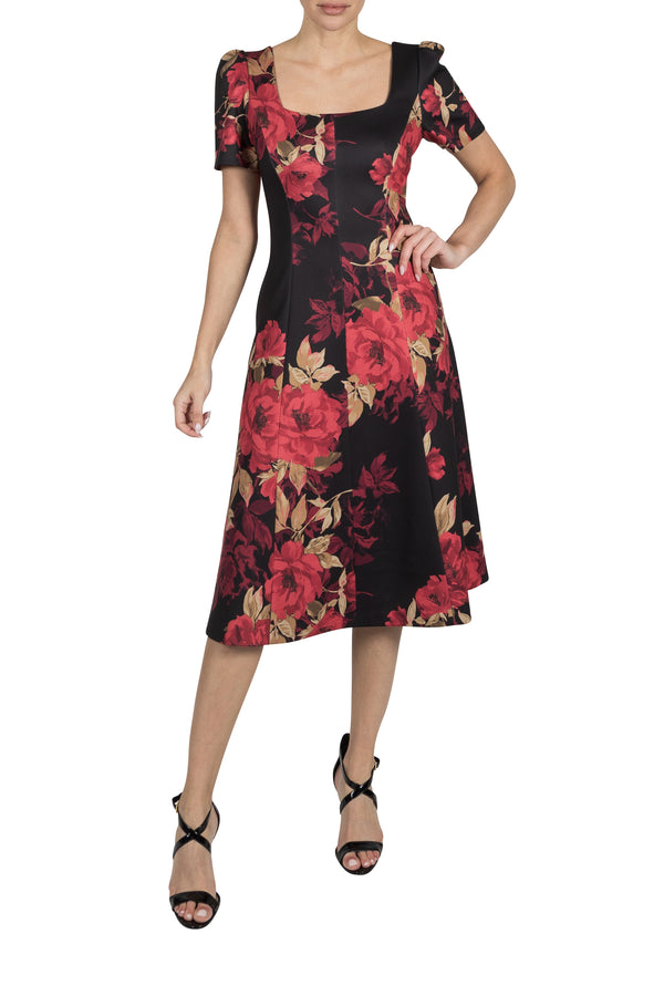 Julia Jordan DONNA RICCO - SHORT SLEEVED PRINTED SCUBA DRESS RED MULTI