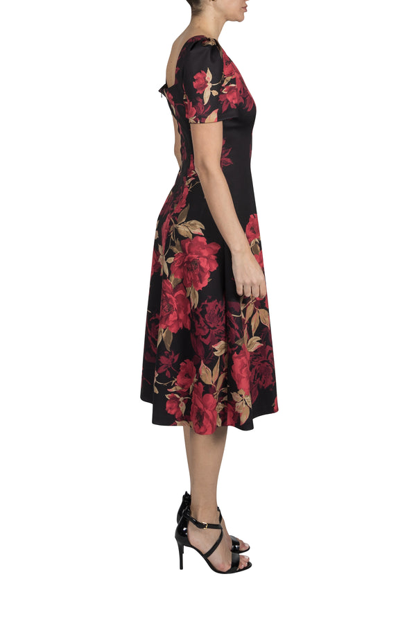 Julia Jordan DONNA RICCO - SHORT SLEEVED PRINTED SCUBA DRESS RED MULTI