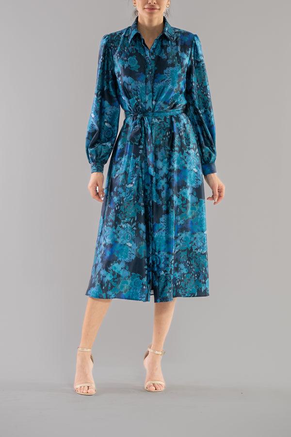 Julia Jordan DONNA RICCO - SLEEVE PRINTED CDC SHIRT DRESS NAVY MULTI