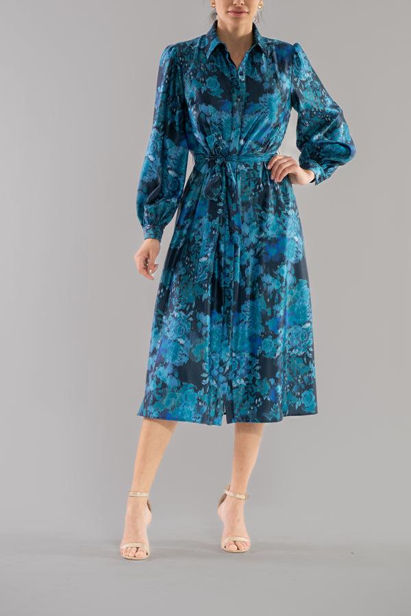 julia jordan DONNA RICCO - SLEEVE PRINTED CDC SHIRT DRESS NAVY MULTI