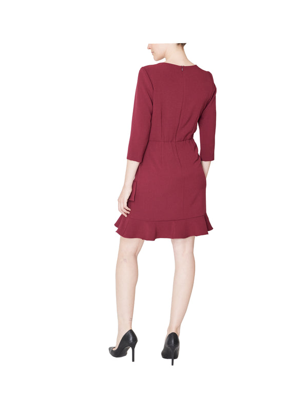 Julia Jordan DONNA RICCO - SLEEVE ROUND NECK DRESS WINE