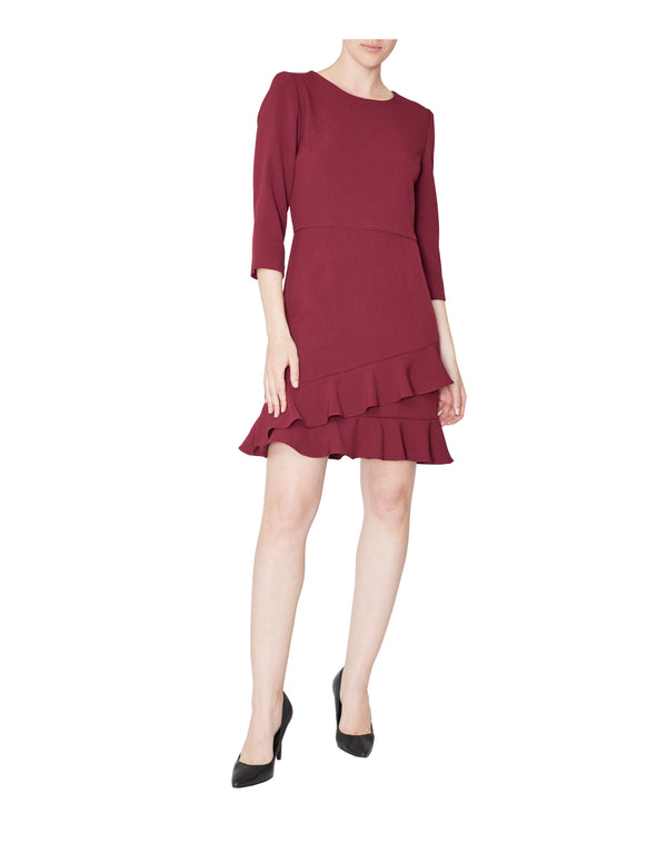 julia jordan DONNA RICCO - SLEEVE ROUND NECK DRESS WINE