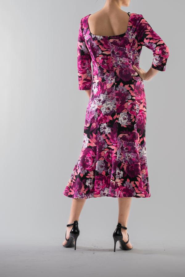 Julia Jordan DONNA RICCO - SLEEVE SQUARE NECK PANELED MIDI DRESS MAGENTA MULTI