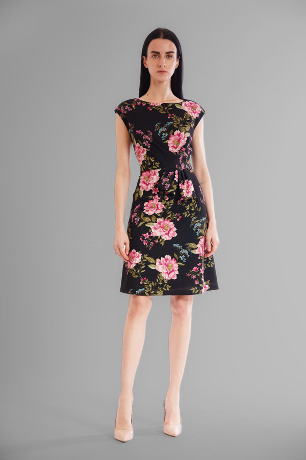 Julia Jordan DONNA RICCO - SLEEVELESS BOAT NECK FAUX WRAP MINI SCUBA DRESS BLACK PINK