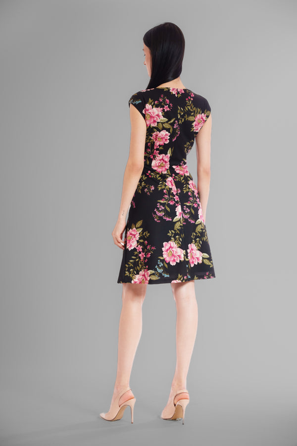 Julia Jordan DONNA RICCO - SLEEVELESS BOAT NECK FAUX WRAP MINI SCUBA DRESS BLACK PINK