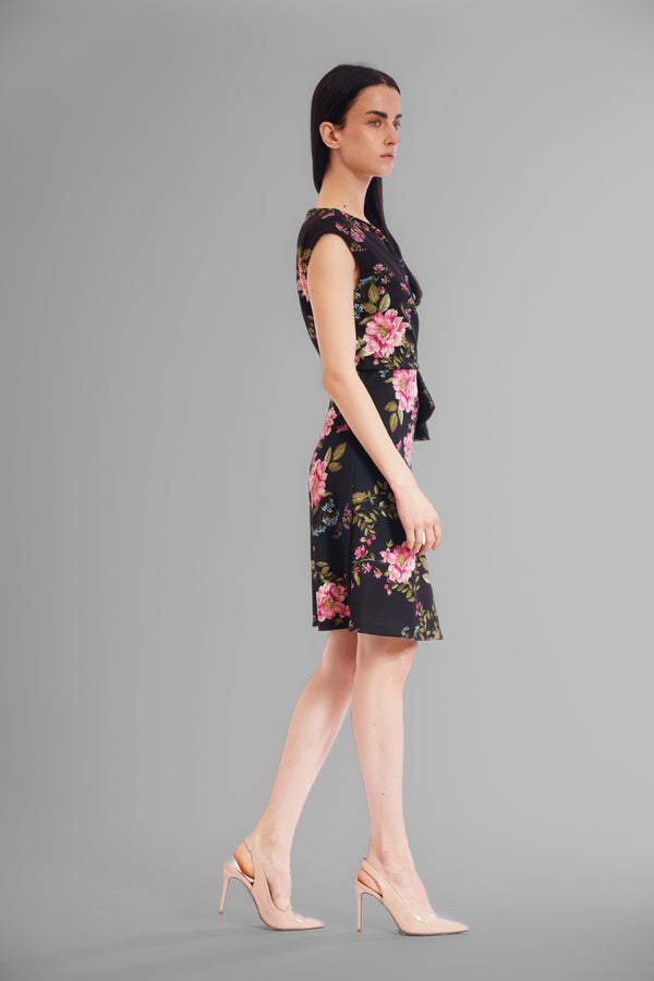 Julia Jordan DONNA RICCO - SLEEVELESS BOAT NECK FAUX WRAP MINI SCUBA DRESS BLACK PINK