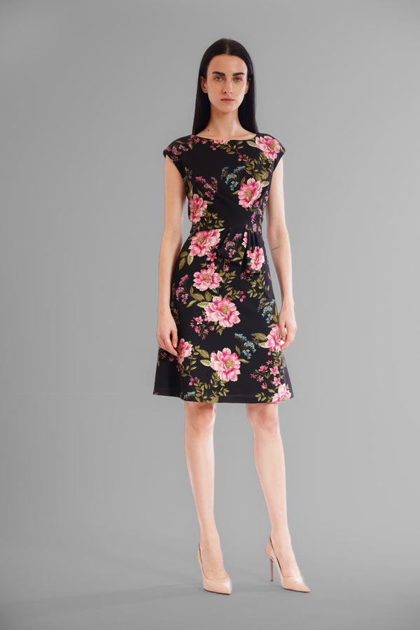 julia jordan DONNA RICCO - SLEEVELESS BOAT NECK FAUX WRAP MINI SCUBA DRESS BLACK PINK