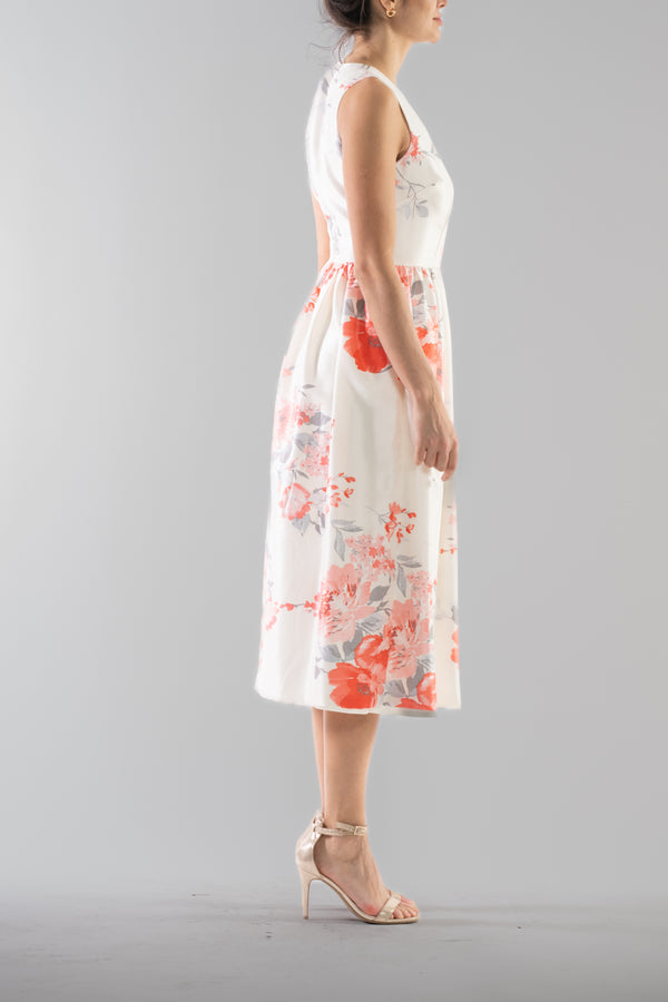 Julia Jordan DONNA RICCO - SLEEVELESS FIT & FLARE DRESS CORAL CREAM