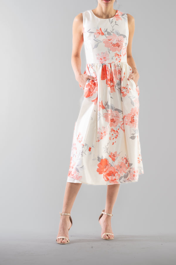 julia jordan DONNA RICCO - SLEEVELESS FIT & FLARE DRESS CORAL CREAM