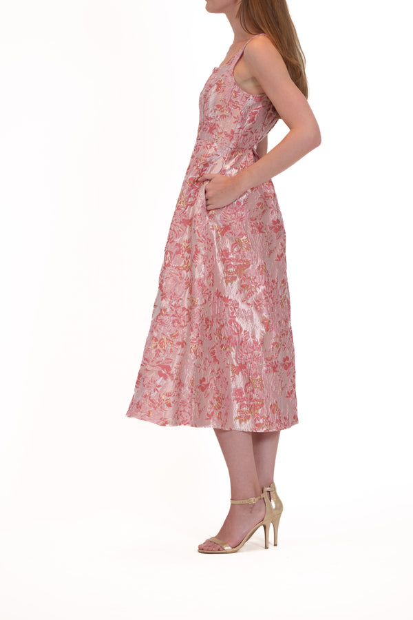 Julia Jordan DONNA RICCO - SLEEVELESS JACQUARD LONG CUT OUT MAXI DRESS PINK GOLD