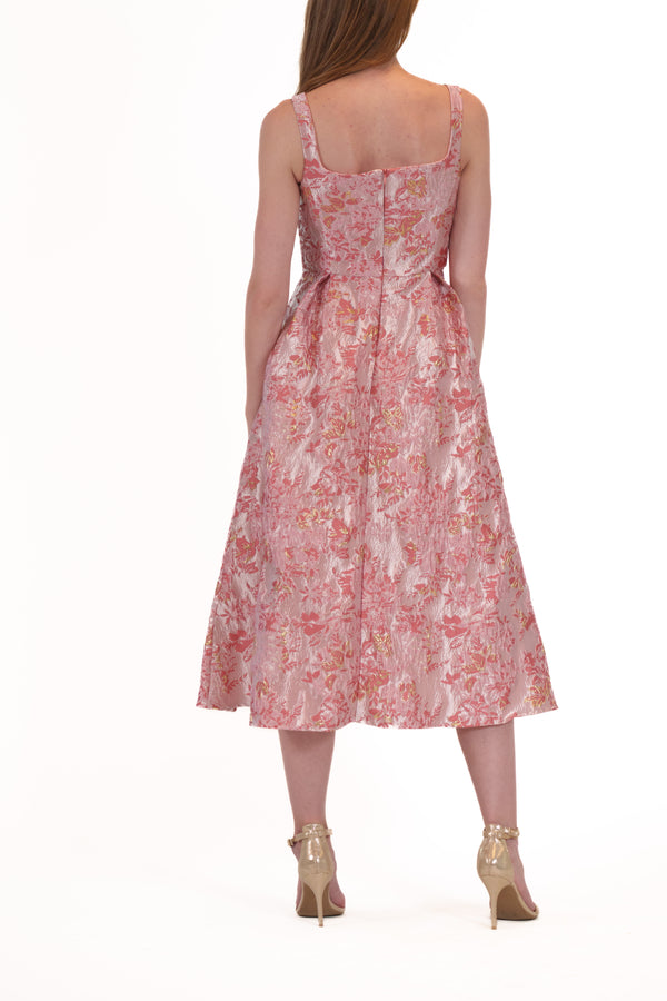 Julia Jordan DONNA RICCO - SLEEVELESS JACQUARD LONG CUT OUT MAXI DRESS PINK GOLD