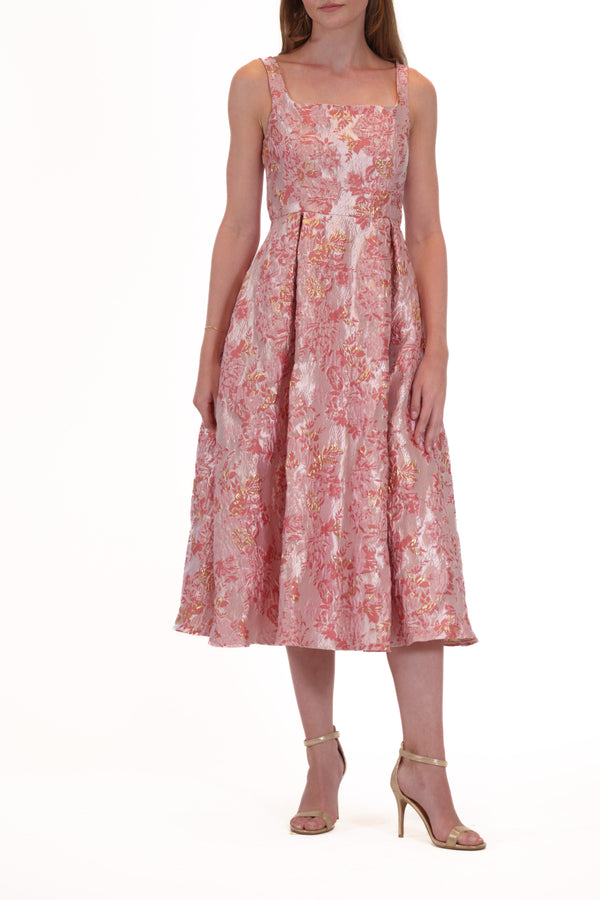 Julia Jordan DONNA RICCO - SLEEVELESS JACQUARD LONG CUT OUT MAXI DRESS PINK GOLD