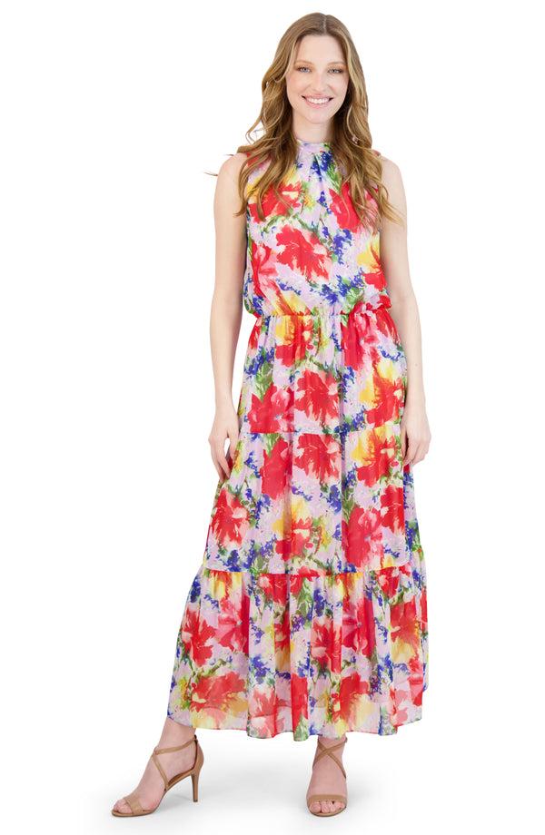 julia jordan DONNA RICCO - SLEEVELESS MAXI DRESS LAVENDER MULTI