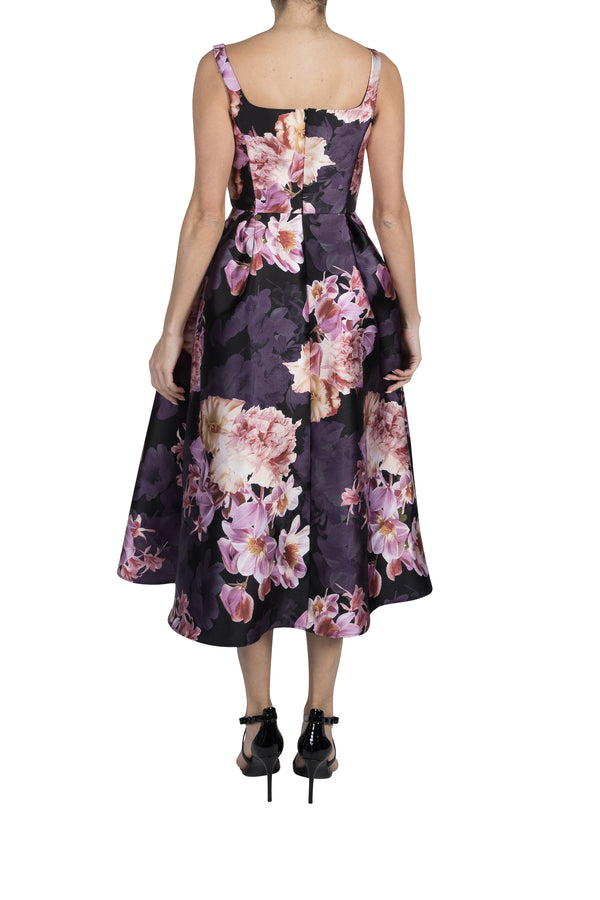 Julia Jordan DONNA RICCO - SLEEVELESS PRINTED MIKADO A-LINE MIDI DRESS BLACK MULTI