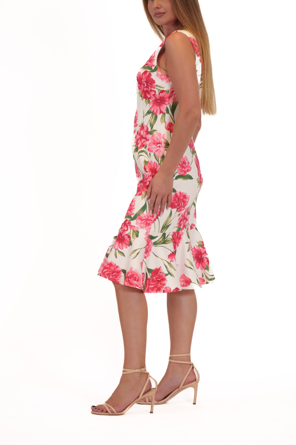 Julia Jordan DONNA RICCO - SLEEVELESS PRINTED SCUBA LONG CUT OUT MAXI DRESS IVORY MULTI