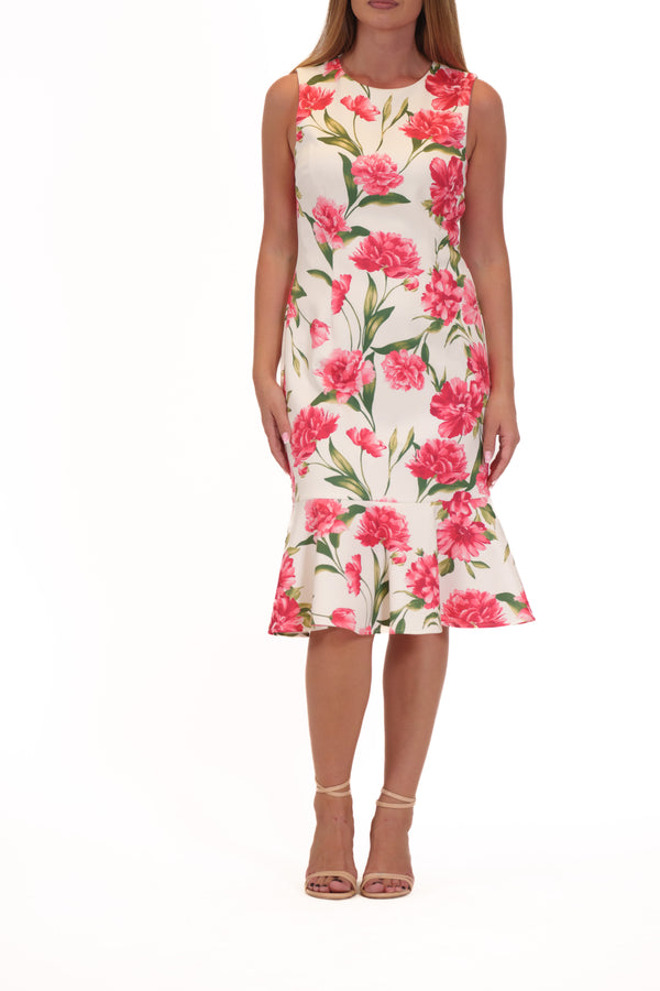 Julia Jordan DONNA RICCO - SLEEVELESS PRINTED SCUBA LONG CUT OUT MAXI DRESS IVORY MULTI